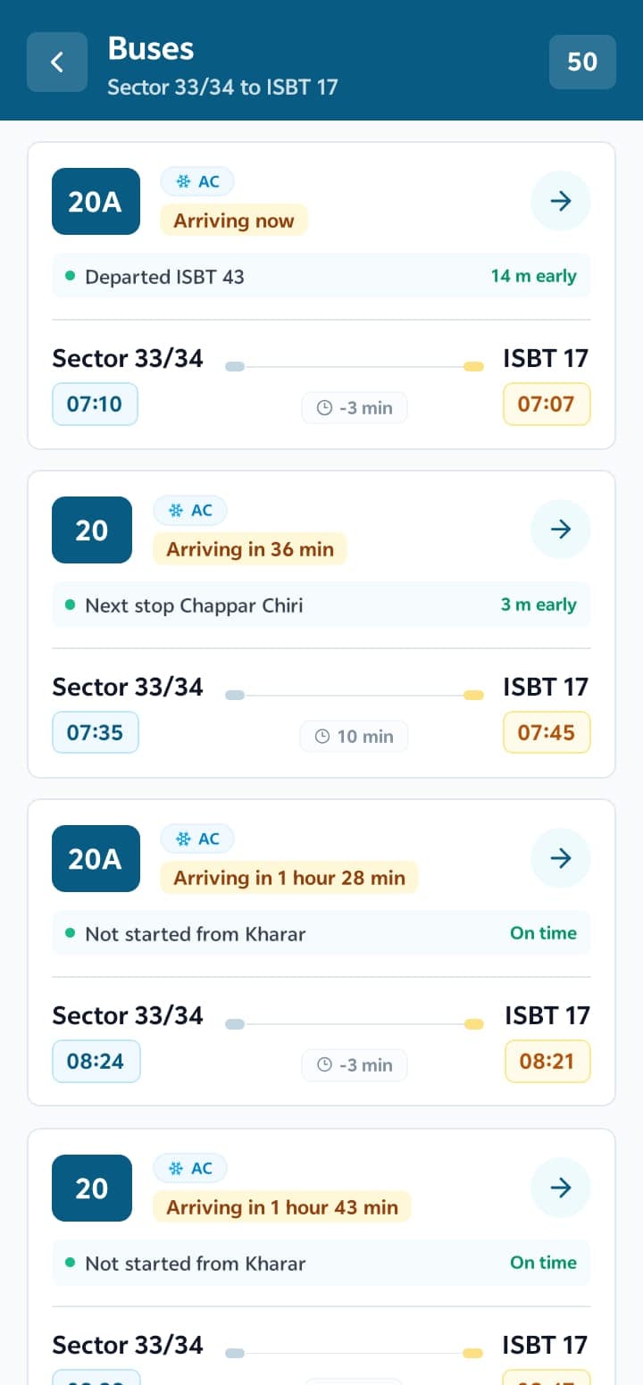 Where is my CTU buses list screen showing direct buses from Aroma to ISBT 43.